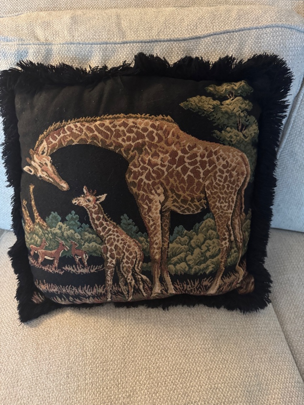 Giraffe Tapestry Accent Pillow in Black and Brown
